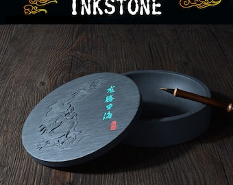 She Yan inkstone,Chinese Calligraphy Inkstone,Natural Stone Calligraphy Ink Stone with Cover.
