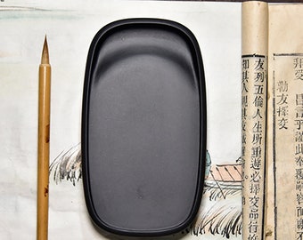 She Yan inkstone, Chinese kalligrafie inkstone, natuursteen kalligrafie inkt steen met cover.