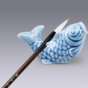 Calligrafia Writing Brush Rack, Portapenne per calligrafia cinese, Supporto per pennello / supporto in ceramica con design anatra / oca / pesce.