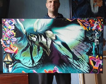 Original Graffiti Oil Painting: Anime Fantasy Art on Canvas. Ulquiorra oil