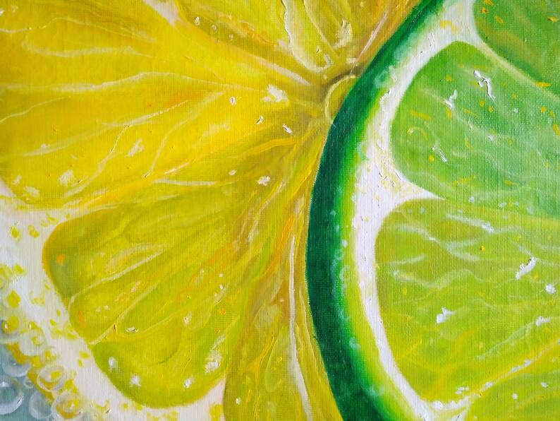 Lemon Painting Original Art Lime Wall Art Citrus Artwork Hyper Etsy