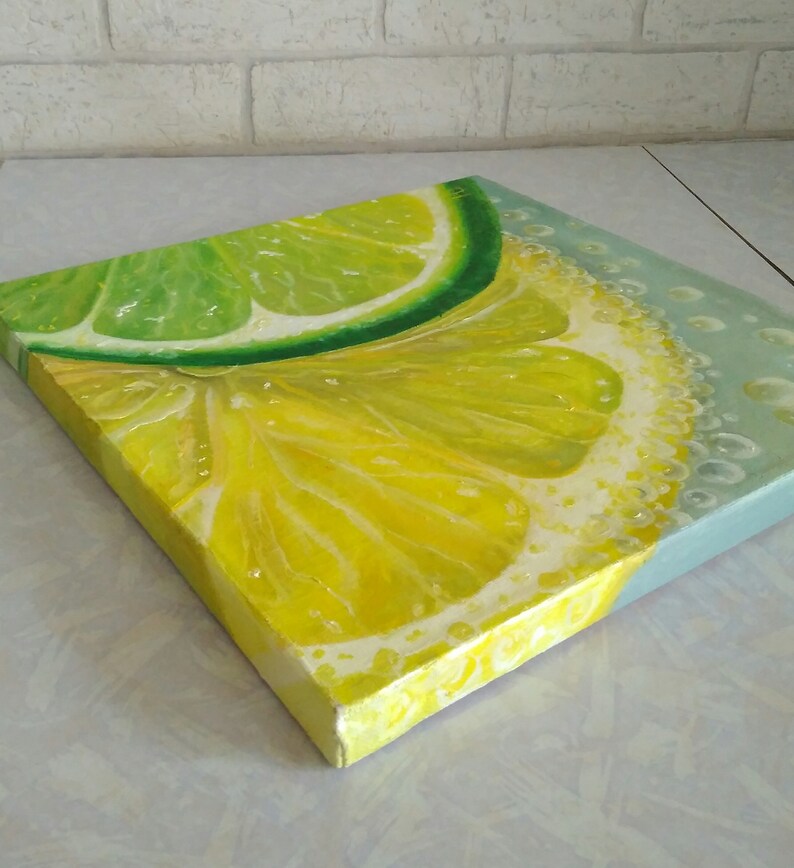 Lemon Painting Original Art Lime Wall Art Citrus Artwork Hyper Etsy