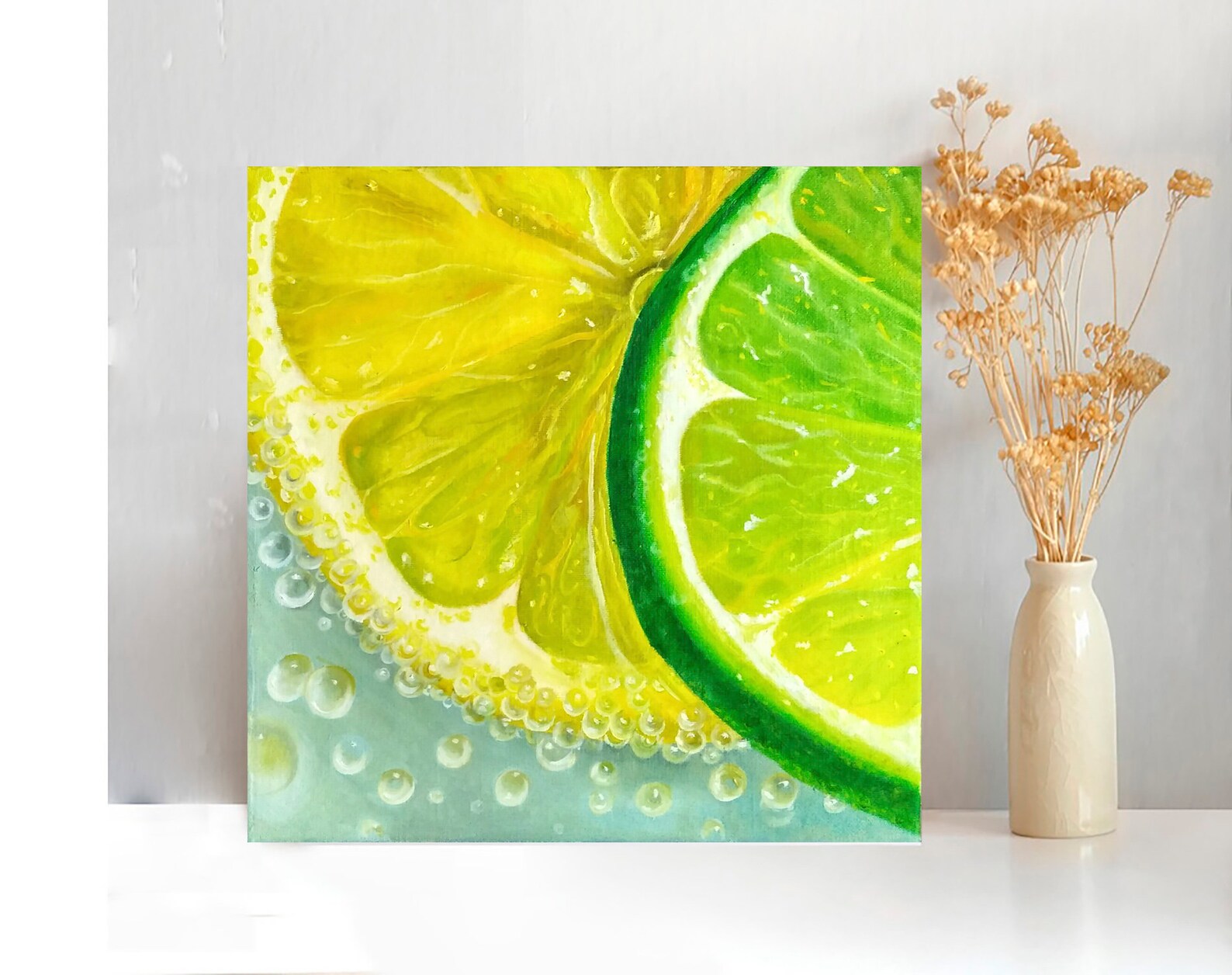 Lemon Painting Original Art Lime Wall Art Citrus Artwork Hyper Etsy