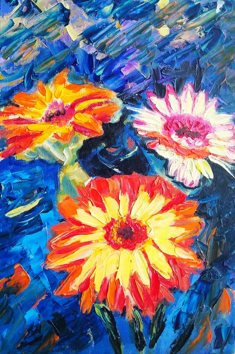 Daisy Painting Sunflowers Original Art Floral Wall Art Impasto Etsy