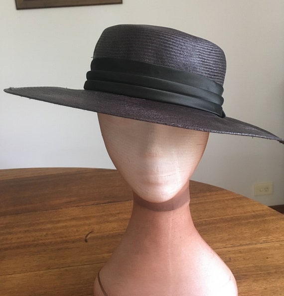 vintage hat, black vintage hat, fine straw hat,lar