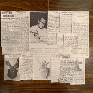 Jackalope Newspaper Clippings 21 Piece Set | Cryptidcore Cryptid Aesthetic Cutouts Collage Fearsome Critters Cabincore Legend Fable