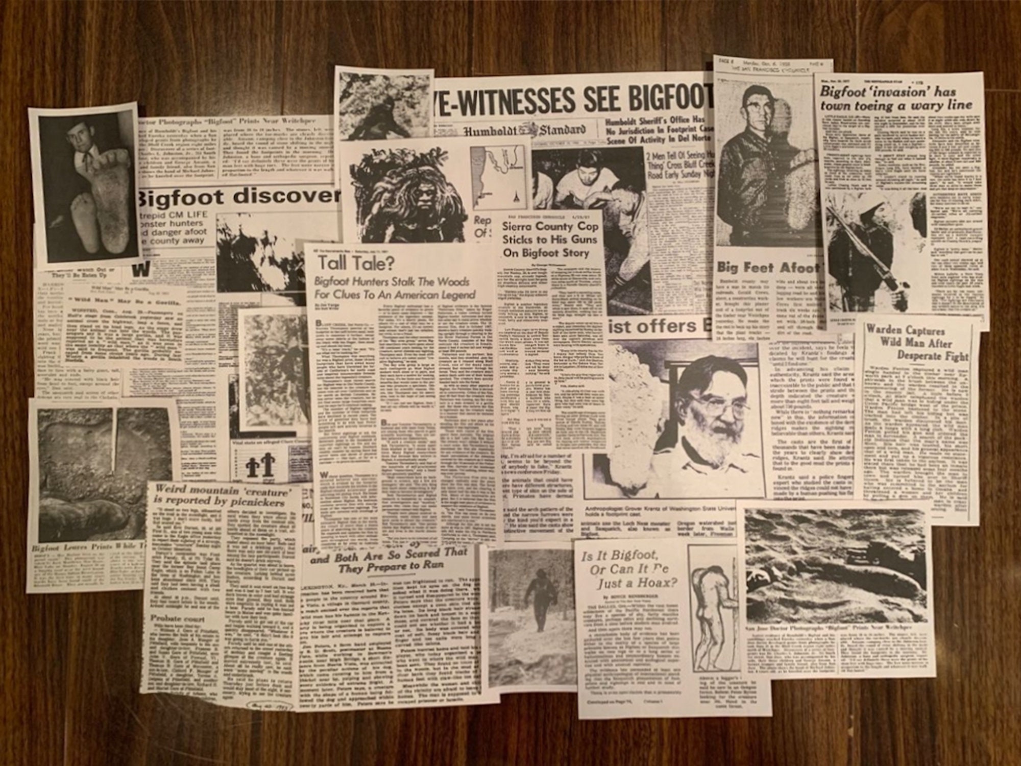 Bigfoot Newspaper Clippings 21 Piece Collection | Vintage Sasquatch Cryptidcore News Reports Newsprint Cryptid Aesthetic Scrapbooking