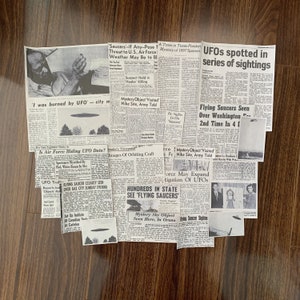 UFO Zeitungsausschnitte 21 Teilige Sammlung | Vintage Aliens Cryptidcore Nachrichten Zeitungsdruck Cryptid Aesthetic Scrapbooking