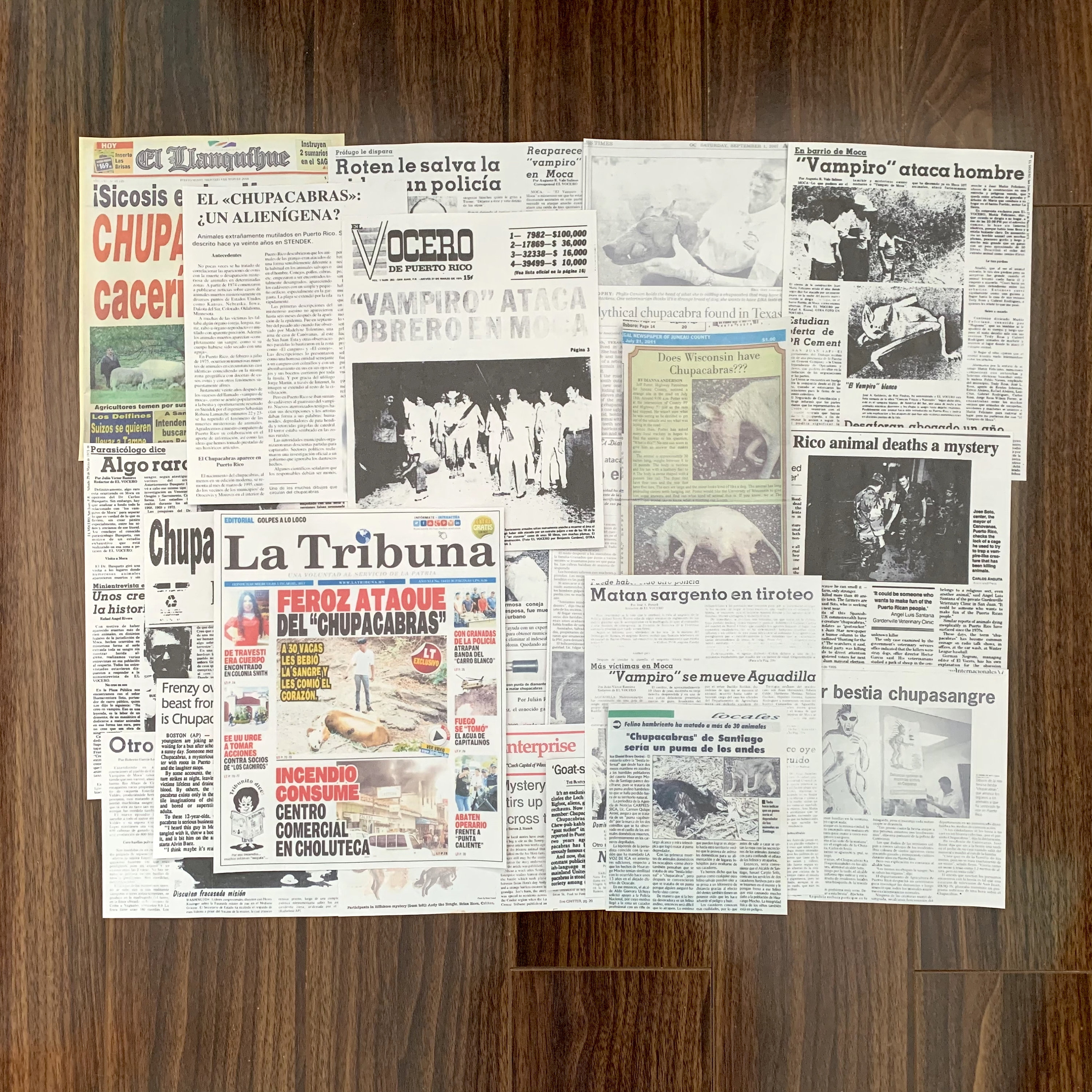 Chupacabra Newspaper Articles: Cryptidcore Newsprint Cutouts