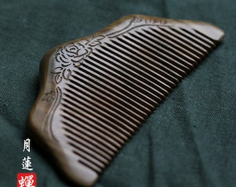 Testimony of Time - Chinese Romance - Natural Sandalwood Comb - Decor: Peony Flower