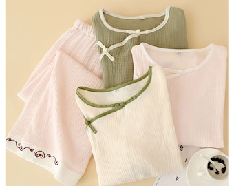 Ancient style pajamas set with mandarin button 盘扣 - 新中式 Neo-Chinese pure cotton