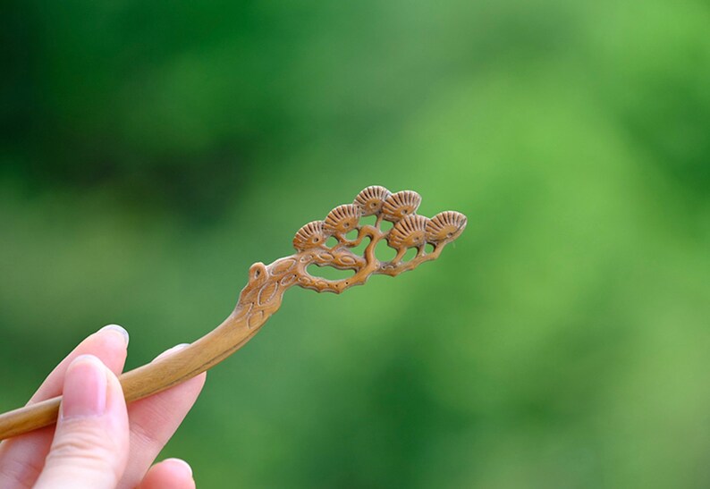 青松 檀木发簪 Incense pine unisex Épingle à cheveux-Chinese santal hair pin image 1