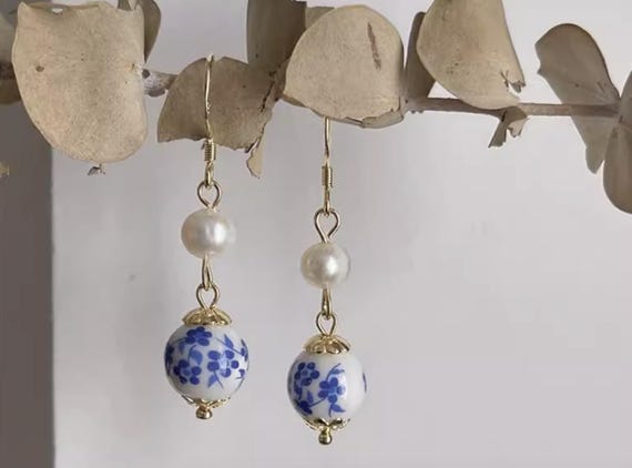 China Blue boucle d'oreille -  China blue-and-white porcelain & Perle - Classic Meets Contemporary