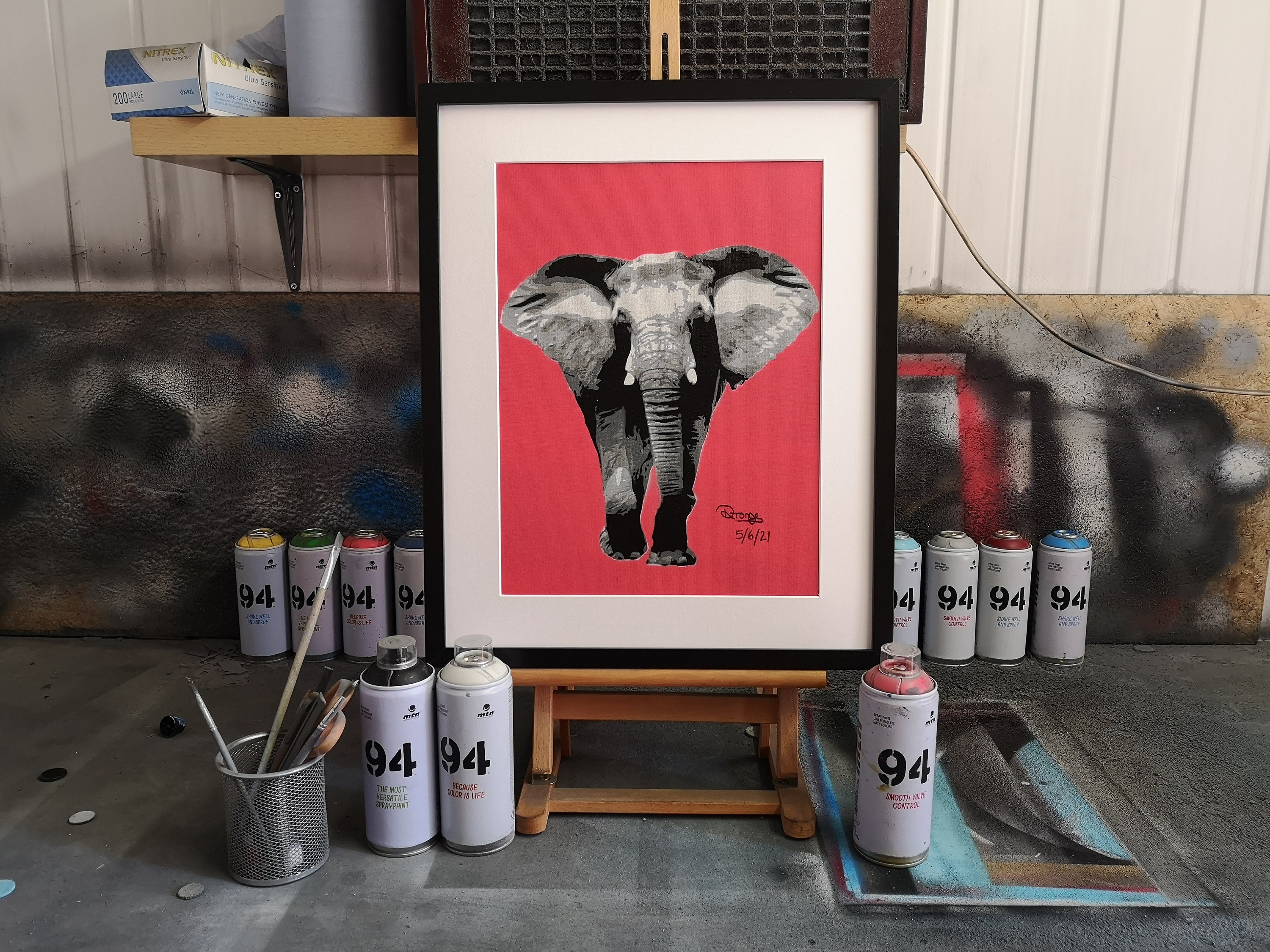 Handmade Elephant Spray Painting by Can to Canvas Framed and Etsy UK