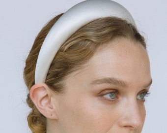 White Headband, Bridal headband, Wedding Satin Padded Head band, Women Plush Headband, Silk pad hairband, Ivory Headband