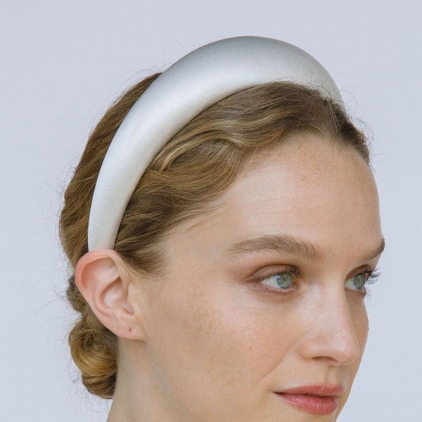 Diadema blanca, Diadema de novia, Banda para la cabeza acolchada de satén para bodas, Diadema de felpa para mujeres, Banda para el cabello de almohadilla de seda, Diadema de marfil