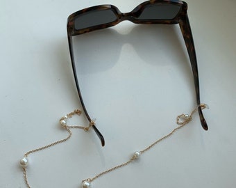 Glasses strap, Pearl sunglasses chain, Eyewear chain, Sunglasses strap, Gold Eye glass string, Eyeglasses chain holder