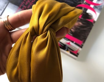 Yellow Knotted Headband, Mustard Head band, Hairband Turban, Satin Silk headband