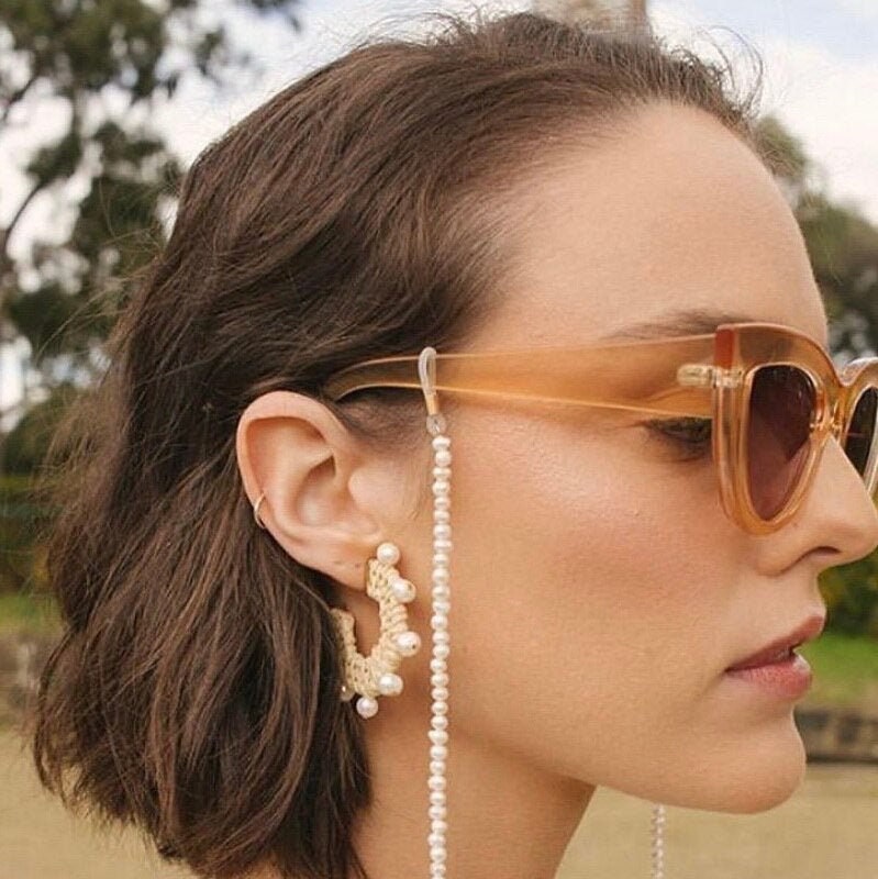 Vintage Glasses Chain Faux Pearl Anti Slip Sunglasses - Temu