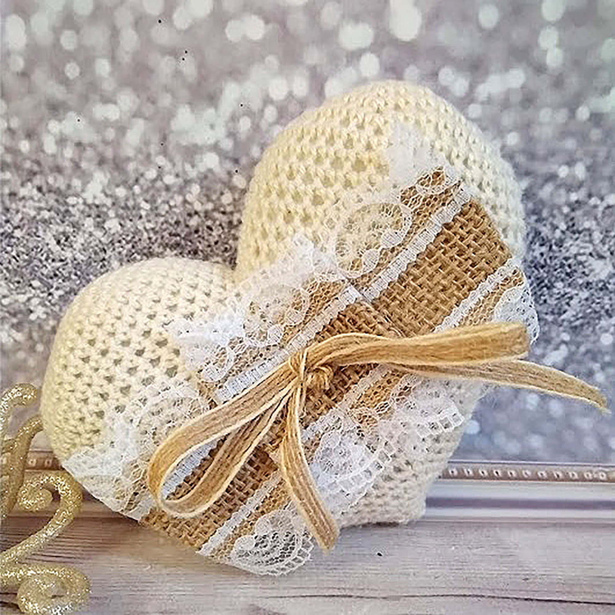 Ring bearer pillow heart shape Crochet heart burlap lace trim Etsy