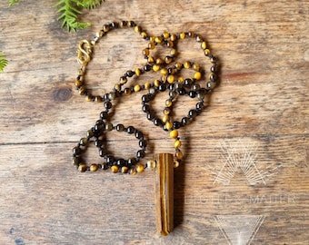 Tigerauge und Gold Sheen Obsidian Mala Halskette