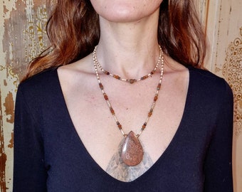 Wüstenrose Jaspis Anhänger, Rohes Kupfer, Rudraksha Samen Halskette