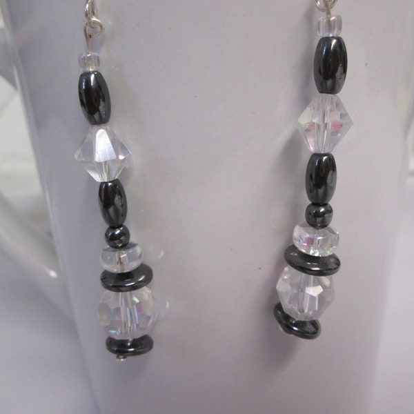 Black Magnetite Dangle Earrings, earrings, drop earrings, dangle earrings, beaded earrings, black Earrings