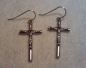Cross Earrings, drop earrings, dangle earrings, beaded earrings, Silver toned Dangle
