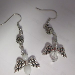White Angel Dangle Earrings, Angel earrings, drop earrings, dangle earrings, beaded earrings,
