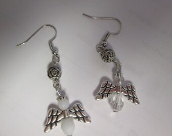 White Angel Dangle Earrings, Angel earrings, drop earrings, dangle earrings, beaded earrings,