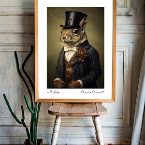 Mr Grey Squirrel In Suit Renaissance Painting - Living Room Decor - Funky And Fun Portrait - Wall Décor Print Poster