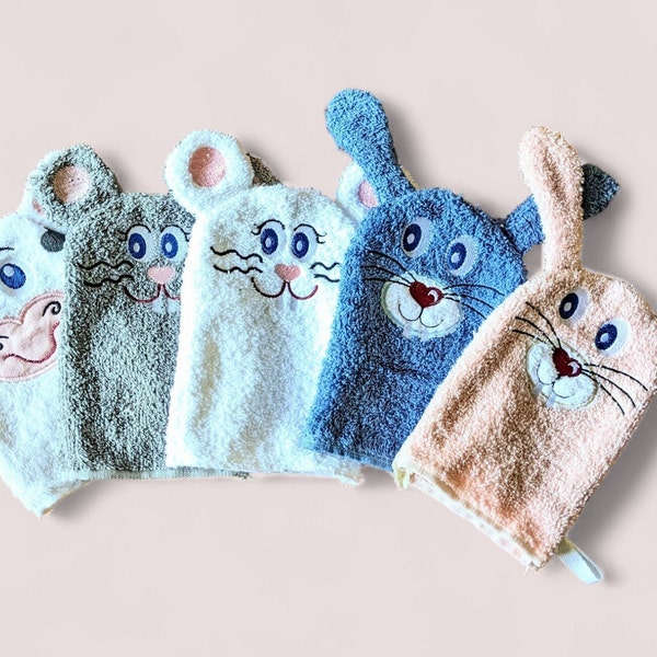 Lot de 3 gants de toilette animaux