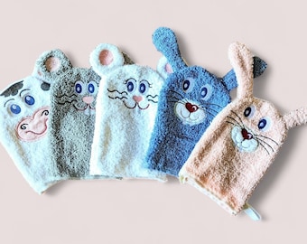 Lot de 3 gants de toilette animaux