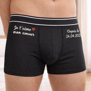 Caleçon homme personnalisé brodé • Cadeau Saint-Valentin anniversaire • Boxer message d'amour sur mesure • Fait main France