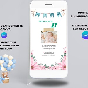 Tarjeta de cumpleaños personalizada para niños, Descarga digital, Invitación de primer cumpleaños, Fiesta de cumpleaños infantil, Carta de invitación