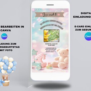 Invito di compleanno per bambini, Invito di compleanno del primo anno, Biglietto di compleanno digitale, Invito per la celebrazione del primo nato