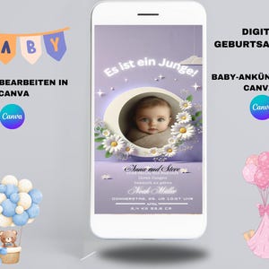Annuncio di nascita digitale Canva Edit, modello di annuncio di nascita per ragazzo, banner di nascita per ragazzi, annuncio di nascita di bambino carino