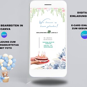 Geburtstagskarte Digital Einladungen Blumen Design 2 Jahre Alt Personalisierte Party Einladung Selbst Ausdrucken