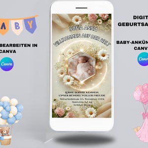Zelf bewerkbare baby geboorteaankondiging Canva sjabloon, Welkom op de wereld babyaankondiging, digitale download, DIY babyaankondiging