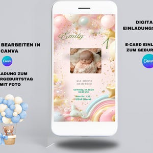 Invito di compleanno magico per bambini, invito digitale personalizzato, biglietto per festeggiare le fiabe, design dell'invito per il primo compleanno