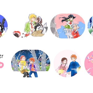 May include: Art poster featuring multiple circular illustrations of anime-style couples in various settings. The poster includes the text "Art Poster Shojo" in pink, with images of couples holding hands, hugging, and enjoying romantic moments.