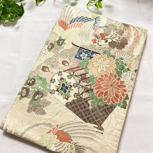 Vintage Japanese Kimono / Obi / Kimono Obi Belt / Maru-Obi / Floral/ Phoenix / Japanese traditional / kimono obi / Sash /Silk Fabric