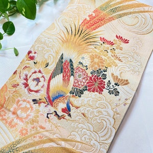 Vintage Japanese Kimono / Obi / Kimono Obi Belt / Maru-Obi / Crane / Pine Tree / Bird / Floral/
