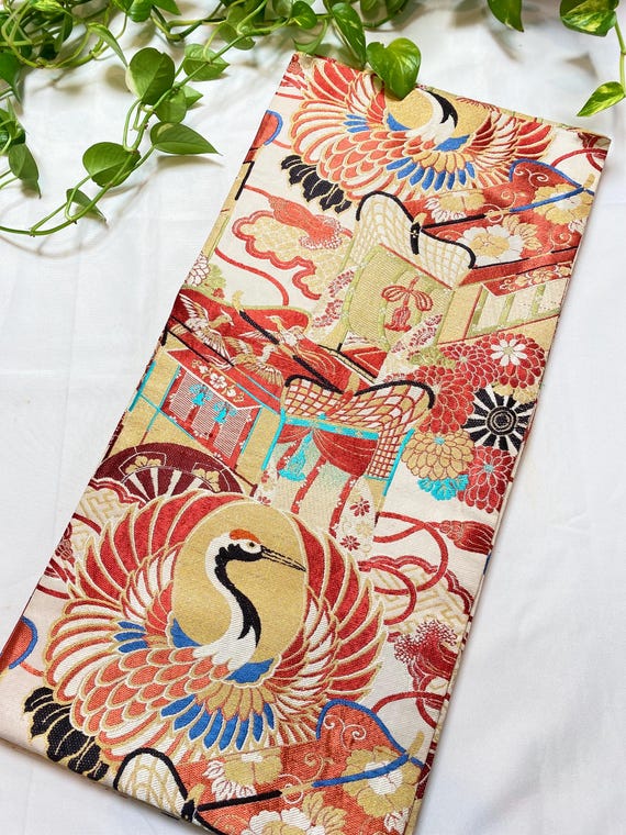ヴィンテージ日本の着物 / 帯 / 和装帯 / 丸帯 / 鶴 - Etsy