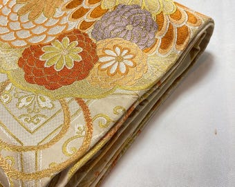 ヴィンテージ着物 / 帯 / 着物帯 / 丸帯 / 鶴 / 松 / 菊 - Etsy