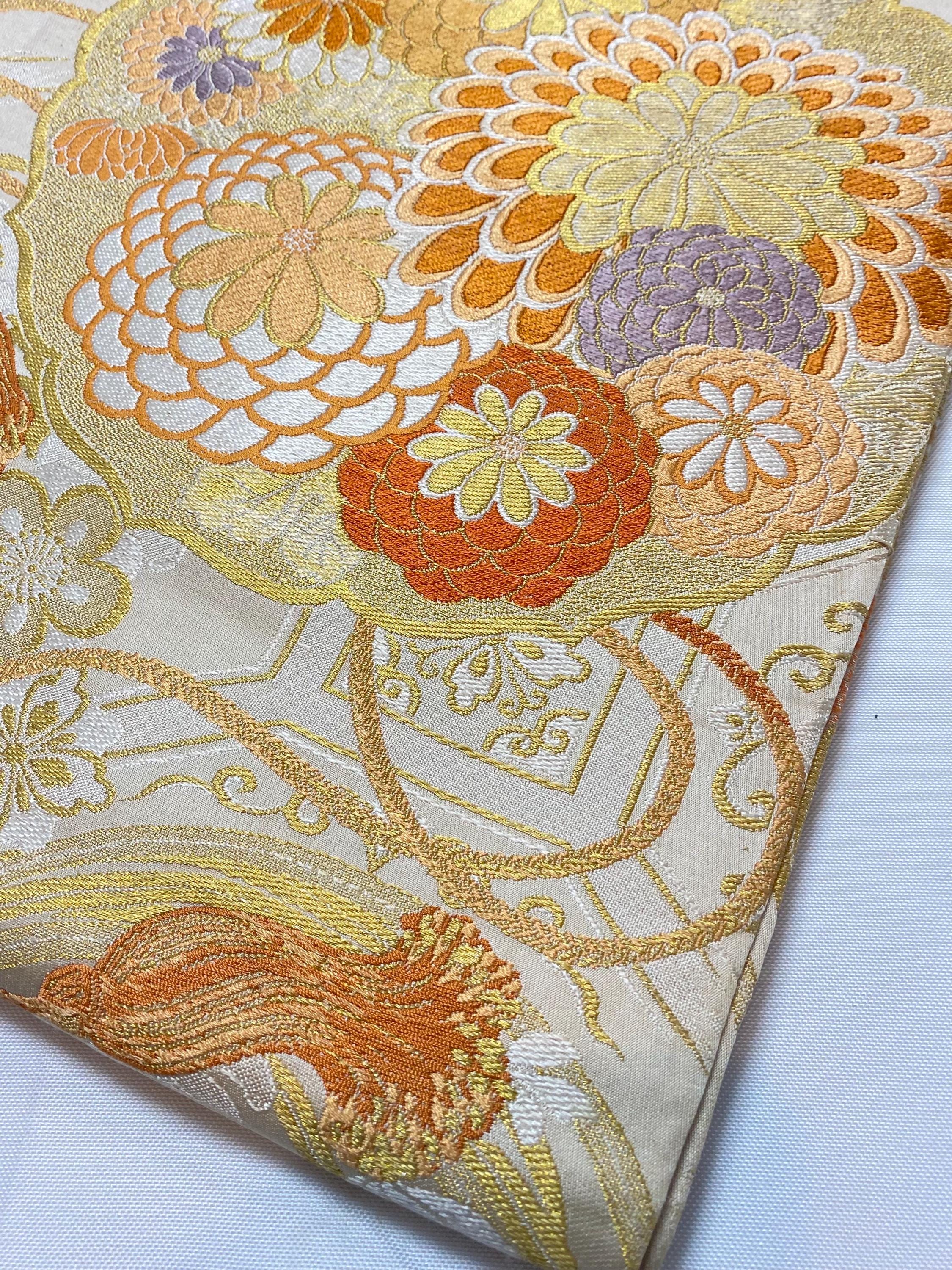 丸帯飛鶴菊松文アンティーク大正ロマン
