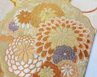 丸帯飛鶴菊松文アンティーク大正ロマン