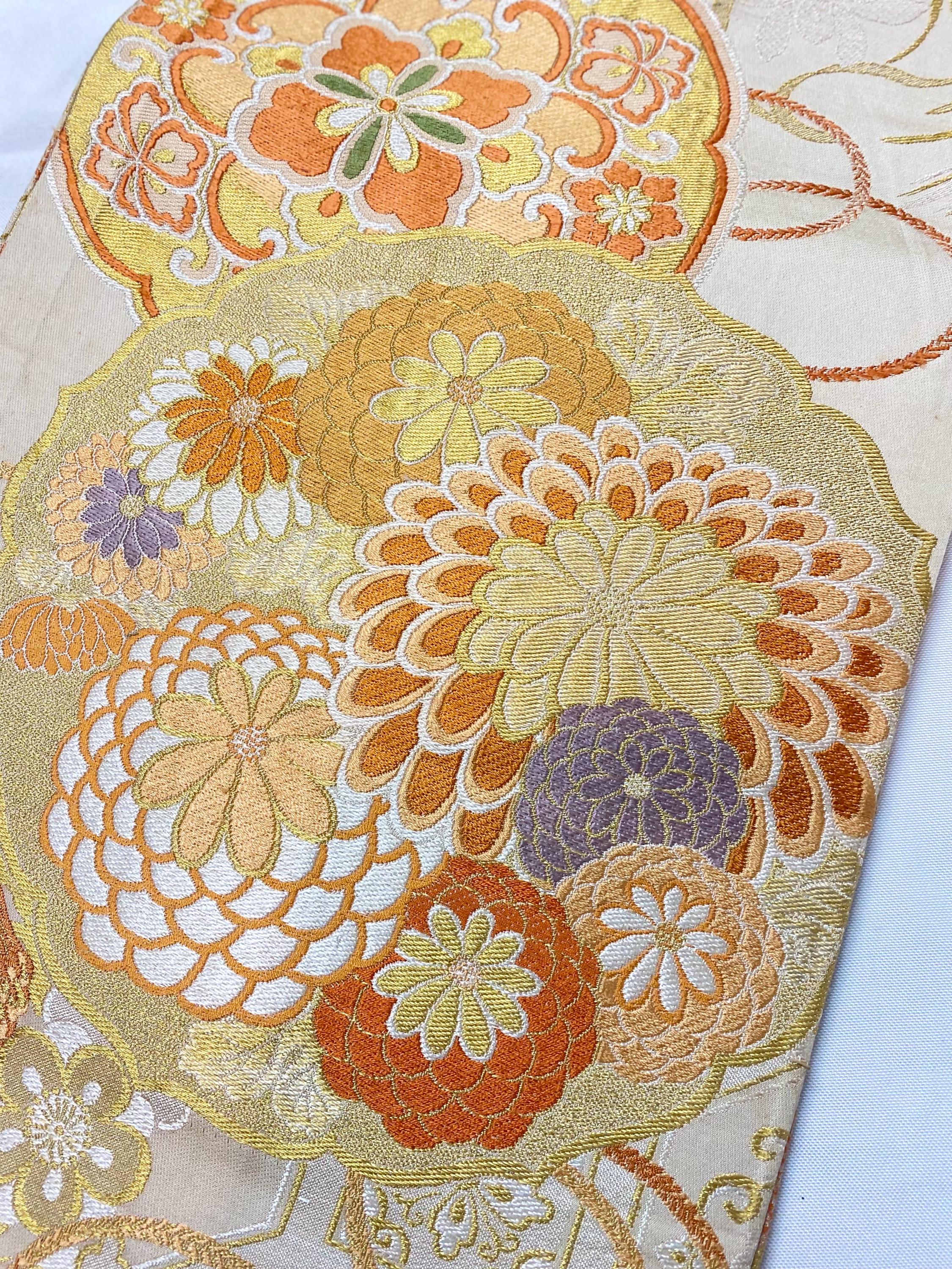 ヴィンテージ着物 / 帯 / 着物帯 / 丸帯 / 鶴 / 松 / 菊 - Etsy