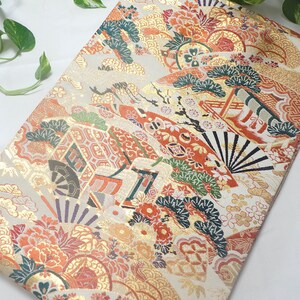 帯、シルク着物帯、ヴィンテージ帯、日本の生地、伝統的、丸帯、鶴、花、花柄、