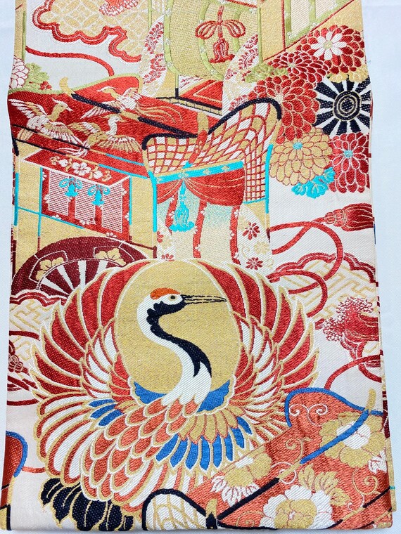 ヴィンテージ日本の着物 / 帯 / 和装帯 / 丸帯 / 鶴 - Etsy